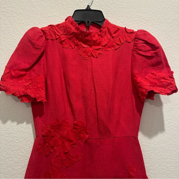 NWT Antonio Melani Willow Floral Applique Mock Neck Short Sleeve Midi Dress - Picture 7 of 12